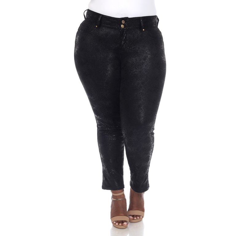 Plus Size Faux Suede Snake Print Pants - Black