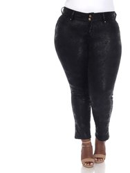 Plus Size Faux Suede Snake Print Pants - Black