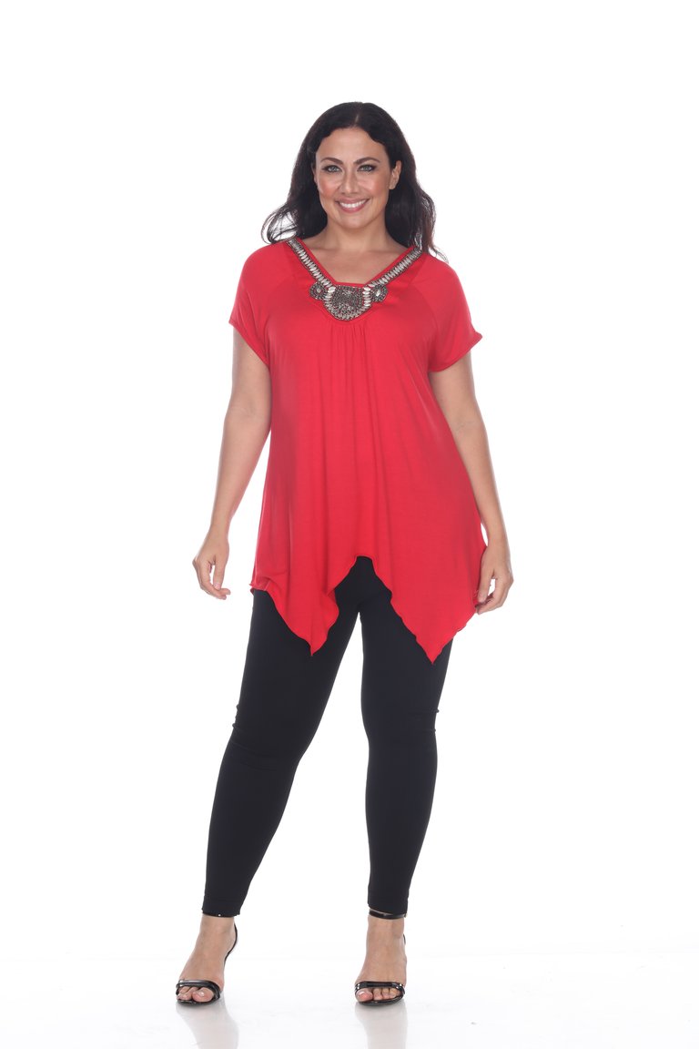 Plus Size Fenella Tunic Top - Red