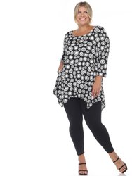 Plus Size Geometric Print Tunic Top - Black