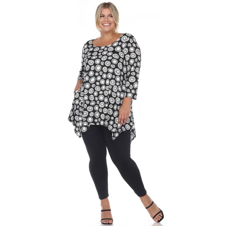 Plus Size Geometric Print Tunic Top - Black