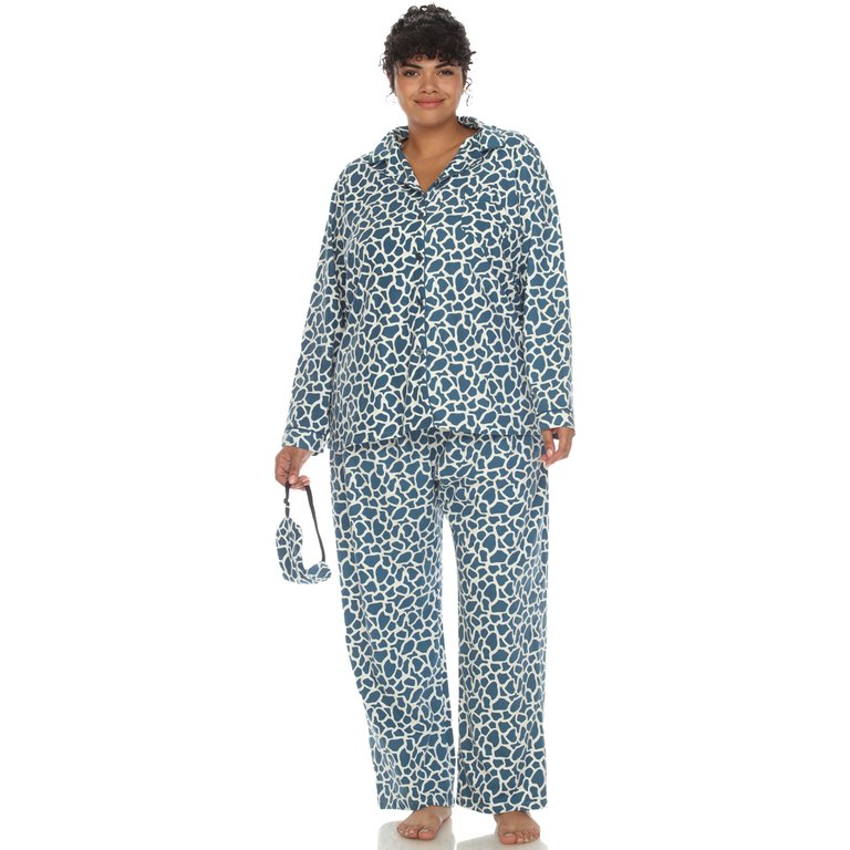 Plus Size Giraffe Print Three-Piece Pajama Set