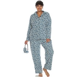 Plus Size Giraffe Print Three-Piece Pajama Set - Blue Giraffe