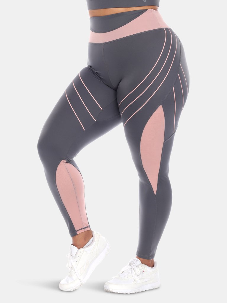 Plus Size High-Waist Reflective Piping Fitness Leggings