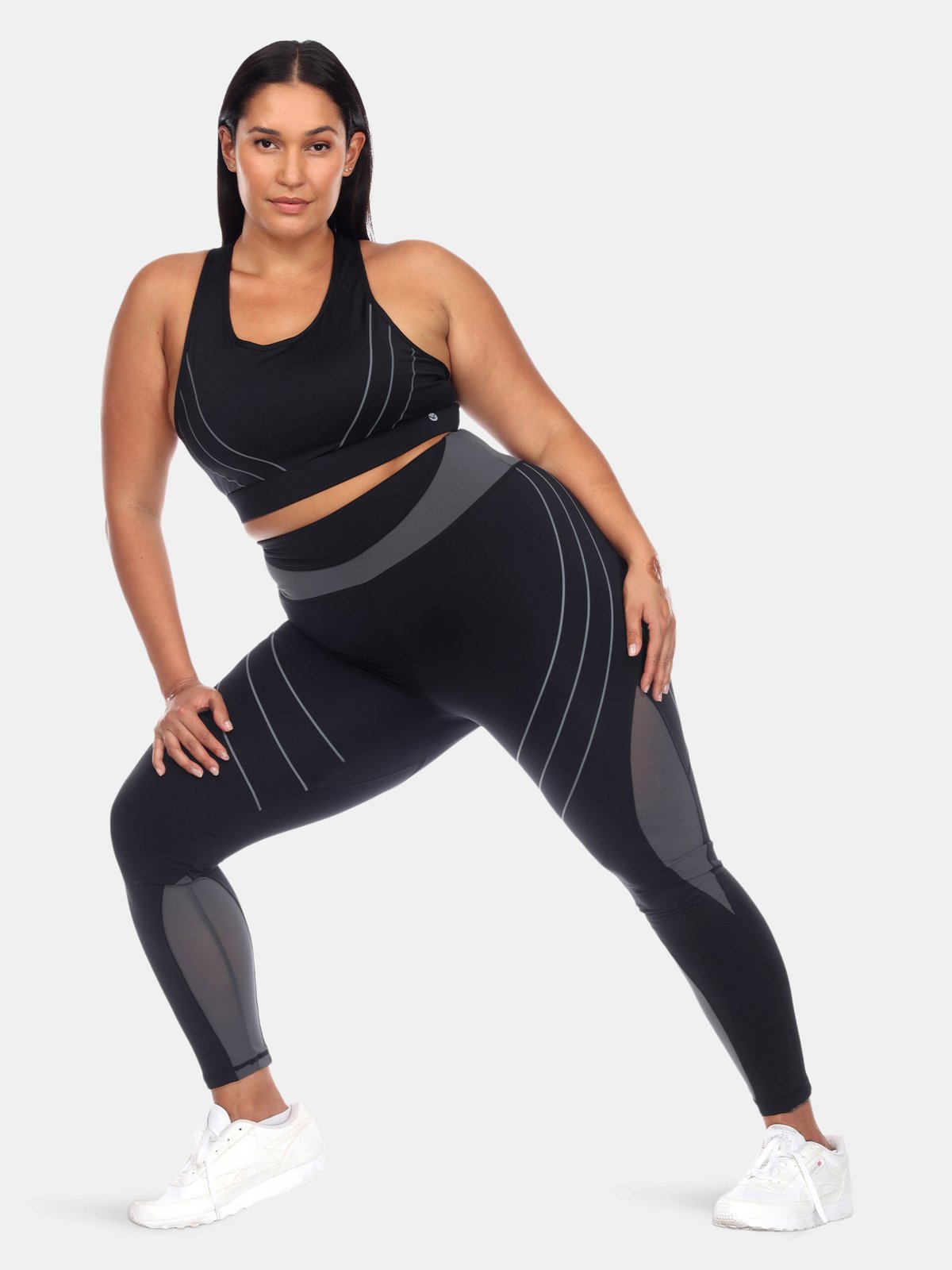 White Mark Plus Size High-Waist Reflective Piping Fitness Leggings