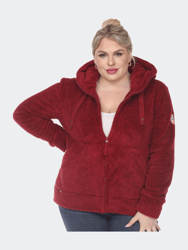Plus Size Hooded Sherpa Jacket - Red
