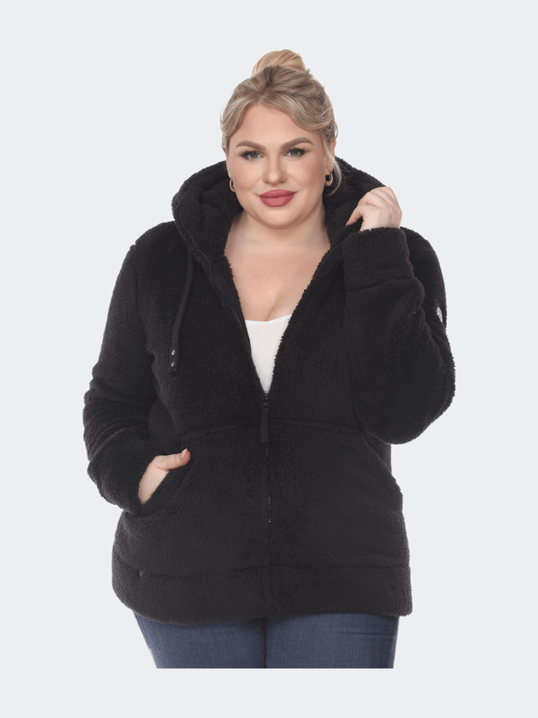 Plus Size Hooded Sherpa Jacket - Black