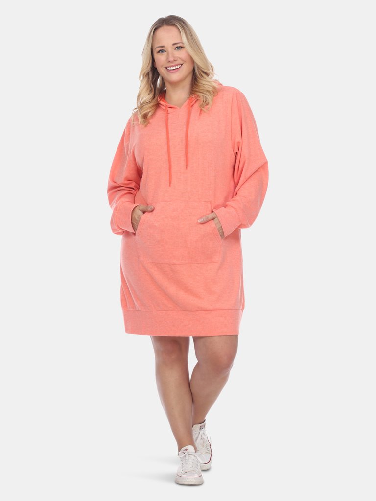 Plus Size Hoodie Sweatshirt Dress - Coral