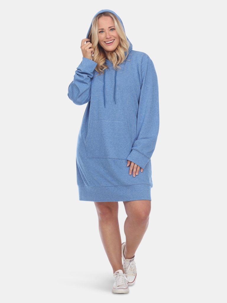 Plus Size Hoodie Sweatshirt Dress - Blue