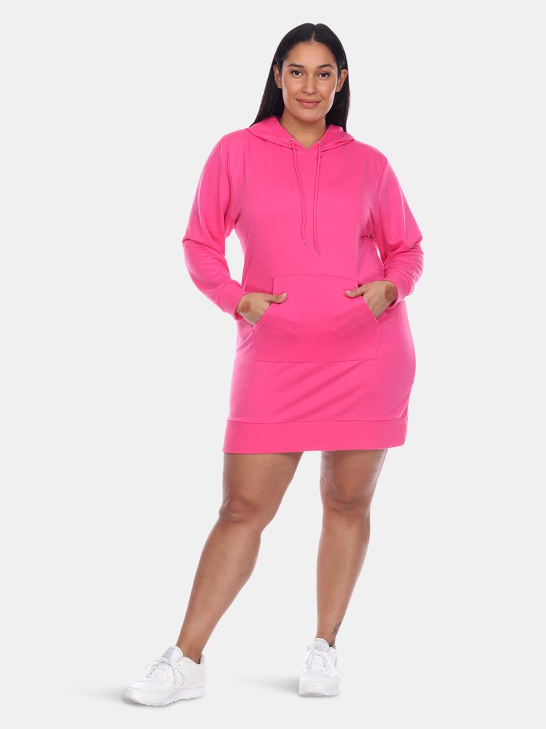 Plus Size Hoodie Sweatshirt Dress - Hot Pink