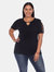 Plus Size Keyhole Neck Cutout Short Sleeve Top - Black