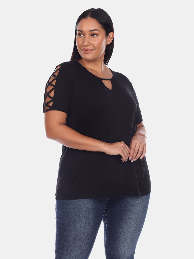 Plus Size Keyhole Neck Cutout Short Sleeve Top