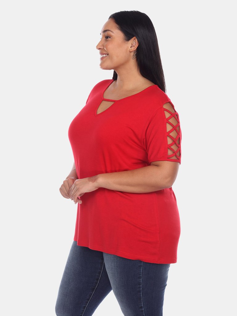 Plus Size Keyhole Neck Cutout Short Sleeve Top