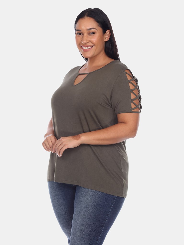 Plus Size Keyhole Neck Cutout Short Sleeve Top