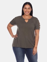 Plus Size Keyhole Neck Cutout Short Sleeve Top - Green