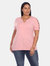 Plus Size Keyhole Neck Cutout Short Sleeve Top - Pink