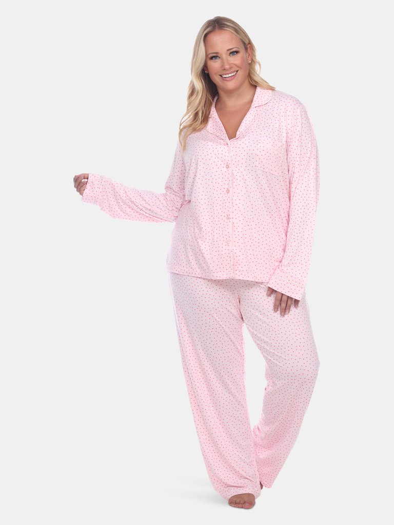 Plus Size Long Sleeve Pajama Set - Pink