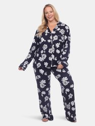 Plus Size Long Sleeve Pajama Set - Blue - Floral