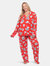 Plus Size Long Sleeve Pajama Set - Red - Floral