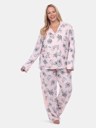 Plus Size Long Sleeve Pajama Set - Pink - Floral