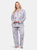 Plus Size Long Sleeve Pajama Set - Grey - Floral