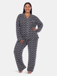 Plus Size Long Sleeve Pajama Set - Navy - Heart