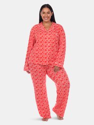 Plus Size Long Sleeve Pajama Set - Red - Heart
