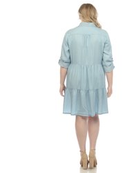 Plus Size Long Sleeve Tiered Midi Shirt Dress