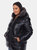 Plus Size Metallic Puffer Coat with Hoodie