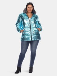 Plus Size Metallic Puffer Coat with Hoodie