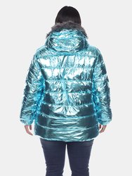 Plus Size Metallic Puffer Coat with Hoodie