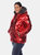 Plus Size Metallic Puffer Coat with Hoodie - Red