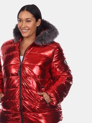 Plus Size Metallic Puffer Coat with Hoodie