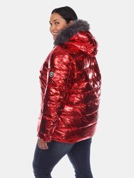 Plus Size Metallic Puffer Coat with Hoodie