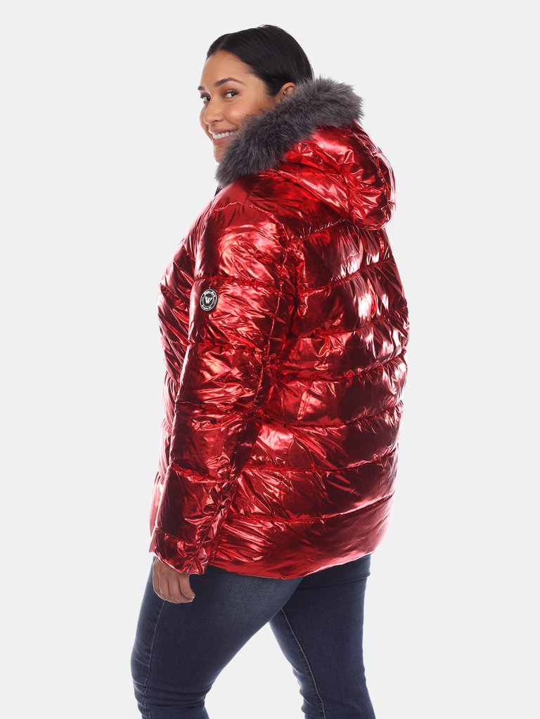 Plus Size Metallic Puffer Coat with Hoodie