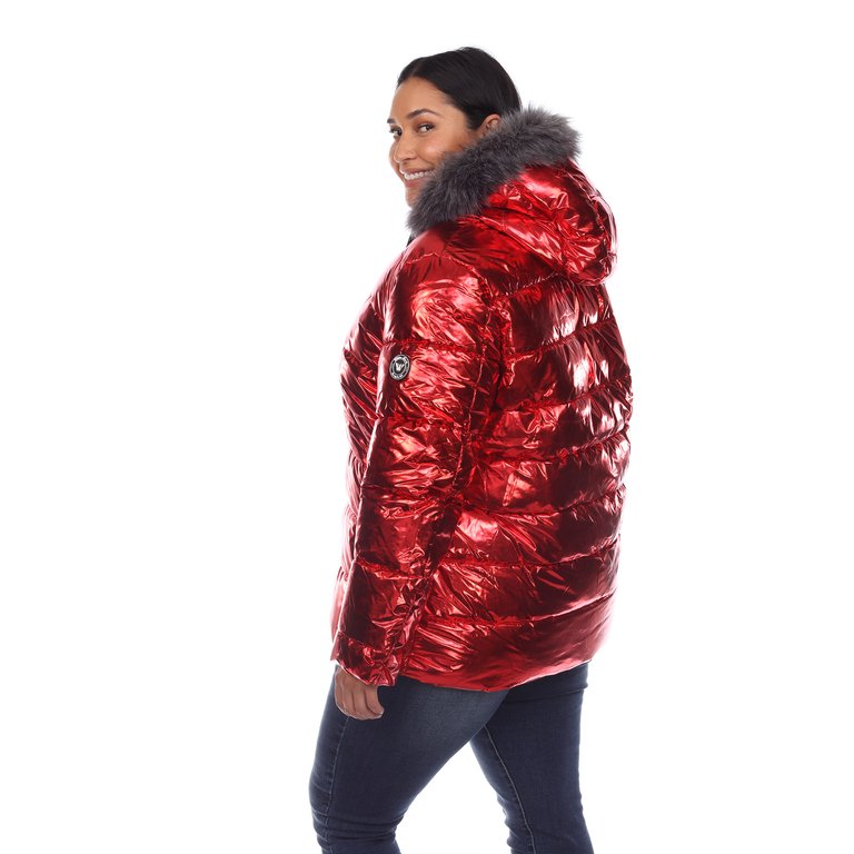 Plus Size Metallic Puffer Coat with Hoodie