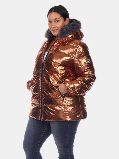 White Mark Plus Size Metallic Puffer Coat with Hoodie product
