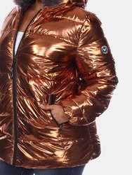 Plus Size Metallic Puffer Coat with Hoodie