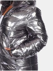 Plus Size Metallic Puffer Coat with Hoodie