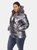 Plus Size Metallic Puffer Coat with Hoodie - Silver