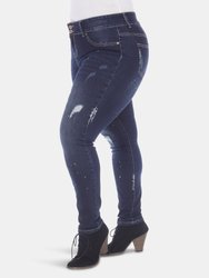 Plus Size Paint Effect Dark Blue Denim