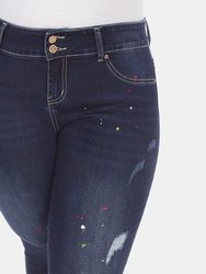 Plus Size Paint Effect Dark Blue Denim