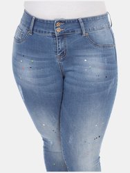 Plus Size Paint Effect Light Blue Denim