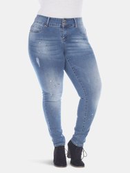 Plus Size Paint Effect Light Blue Denim - Light Blue