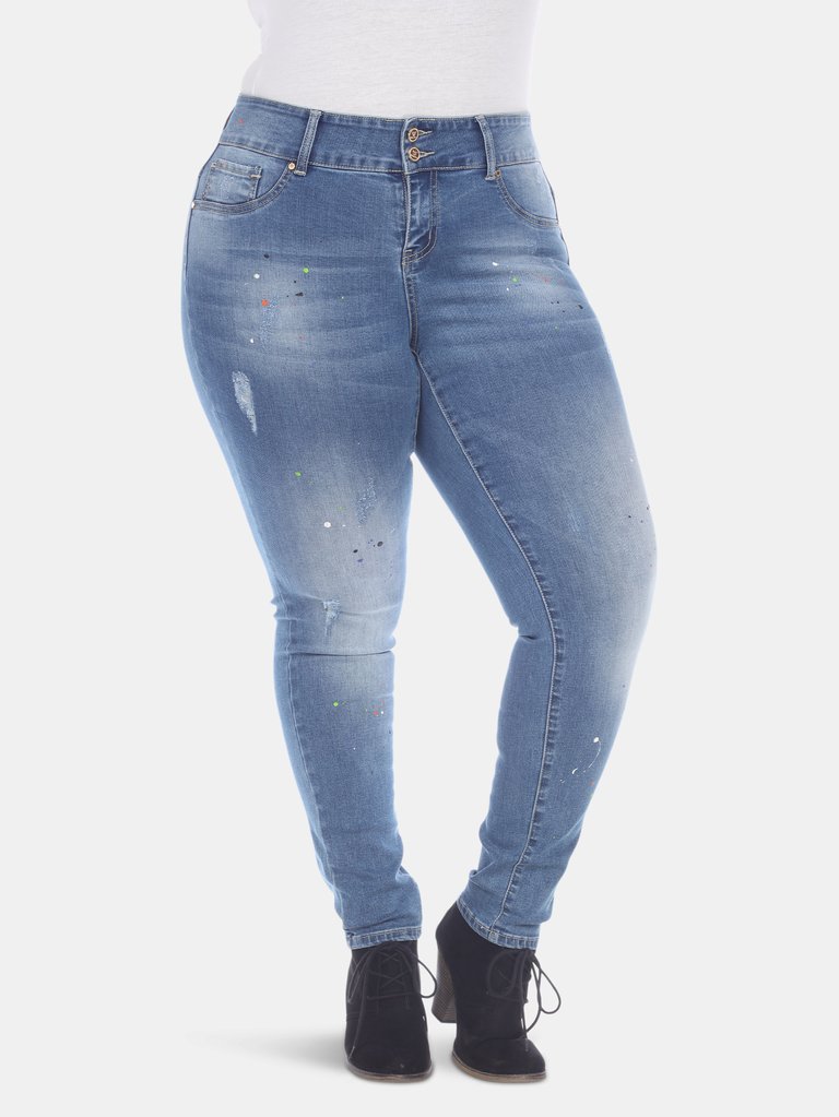 Plus Size Paint Effect Light Blue Denim - Light Blue