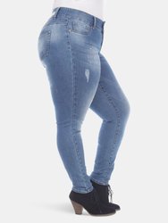 Plus Size Paint Effect Light Blue Denim