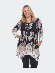 Plus Size Paisley Scoop Neck Tunic Top with Pockets - Black /White