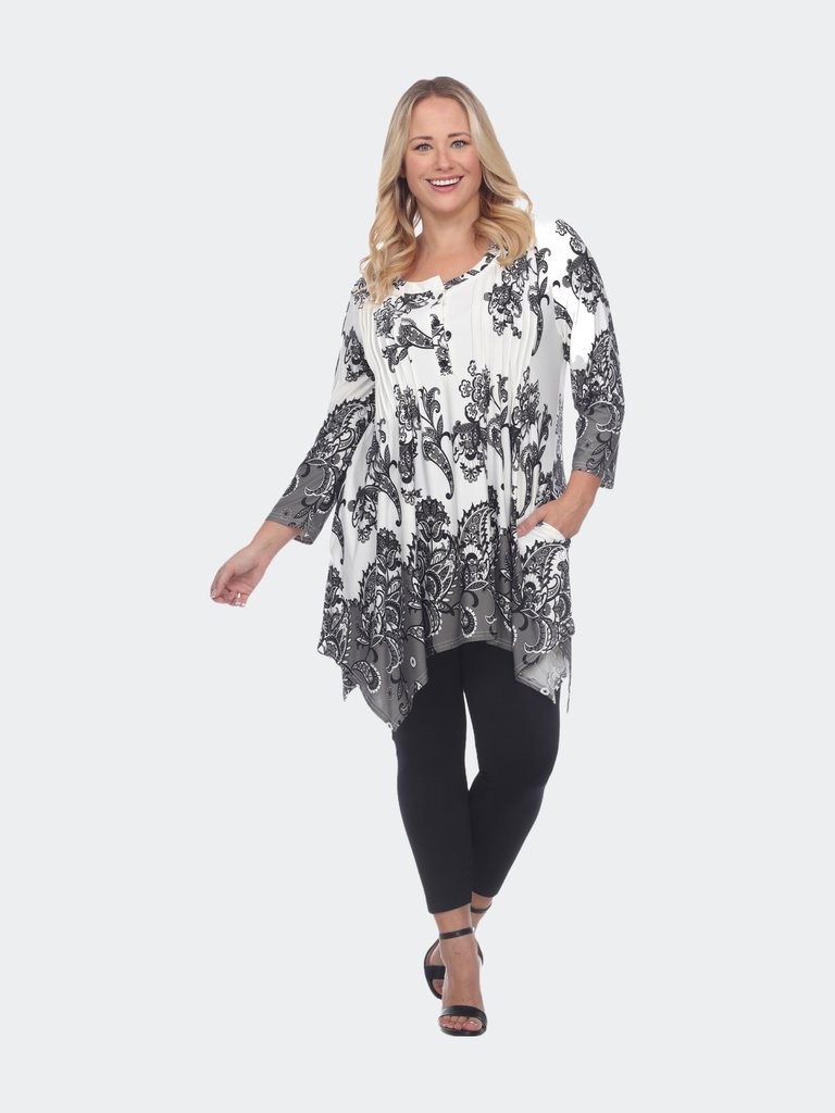 Plus Size Paisley Scoop Neck Tunic Top with Pockets