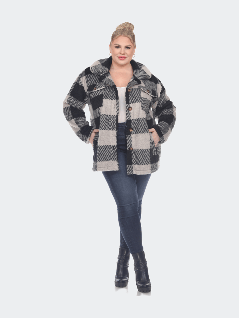 Plus Size Plaid Shacket - Black/Grey