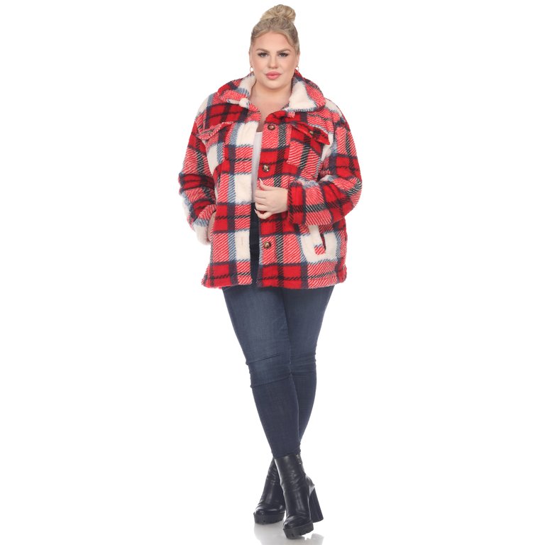 Plus Size Plaid Shacket - Red